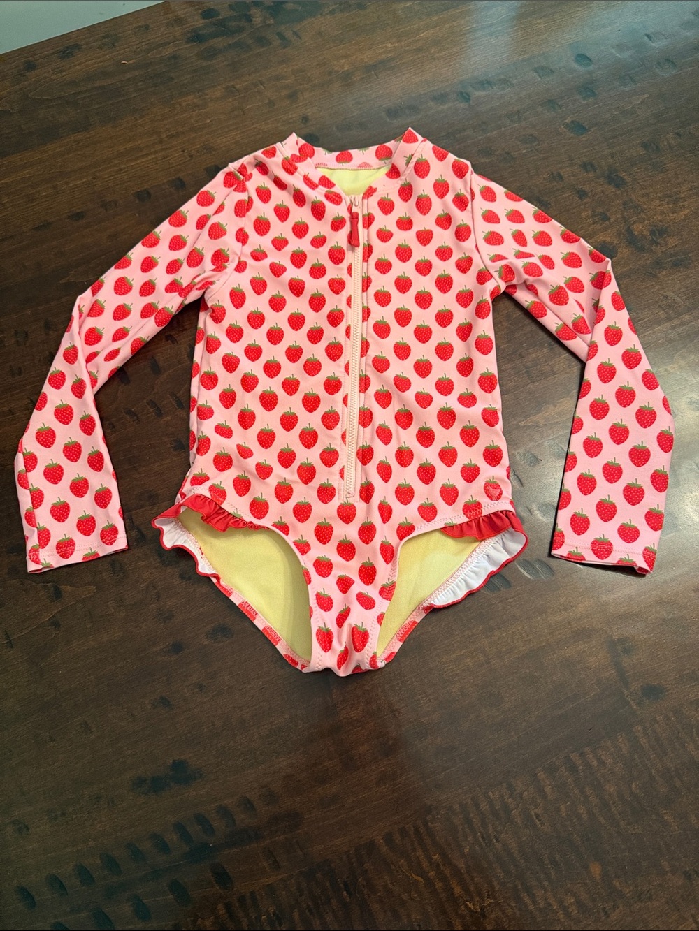 Pink Chicken Pink Strawberry Zip-Front Long Sleeve One-Piece Swimsuit